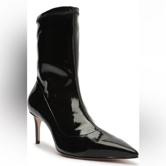 SCHUTZ Women's Luh Mid Pointed Toe Boot 7.5 Calf Black Patent Leather New $190 - Picture 2 of 9